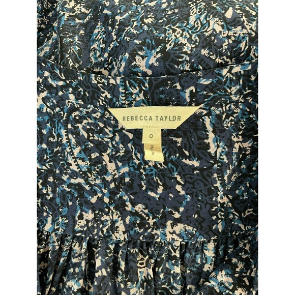 Rebecca Taylor 0 Blue Pink Tassel V Neck Peasant Blouse 100% Silk - Picture 4 of 4